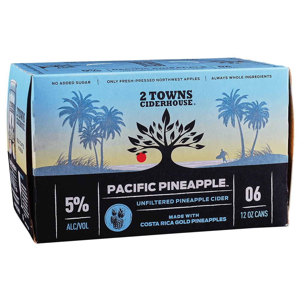 2 Towns Pacific Pineapple Cider 6pk 12 oz Cans Applejack